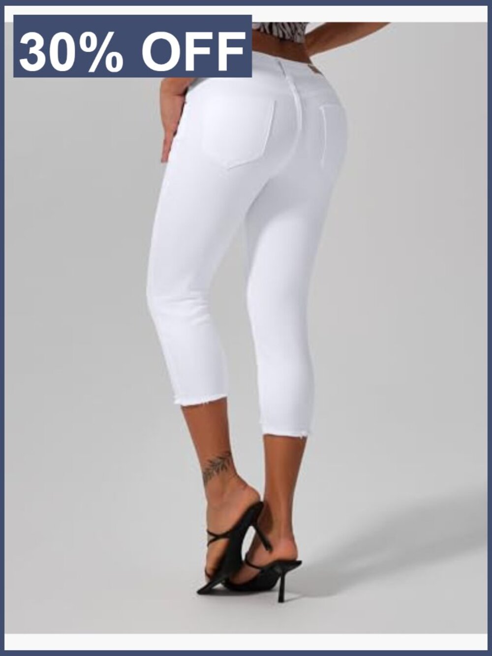 Mid Rise Capri Skinny Ripped Stretch Cropped Distressed Jeans - Picture 4 of 7